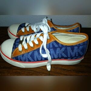 Michael Kors Women's Clasic Logo Preowned Rubber Sole Sneakers Blue Size 8